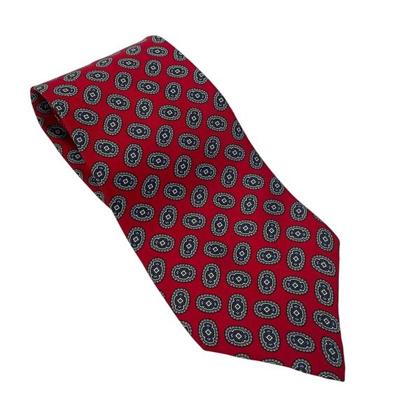 Andhurst Silk Tie, Classic Geometric Print, Red and Navy, 58 1/2" - Picture 2 of 8